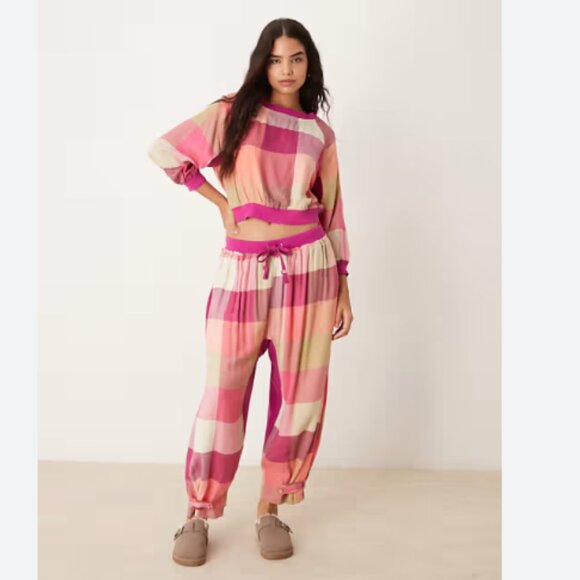 NEW FREE PEOPLE sugar cookie flannel pants in pink combo 257  2S7 - Picture 5 of 5